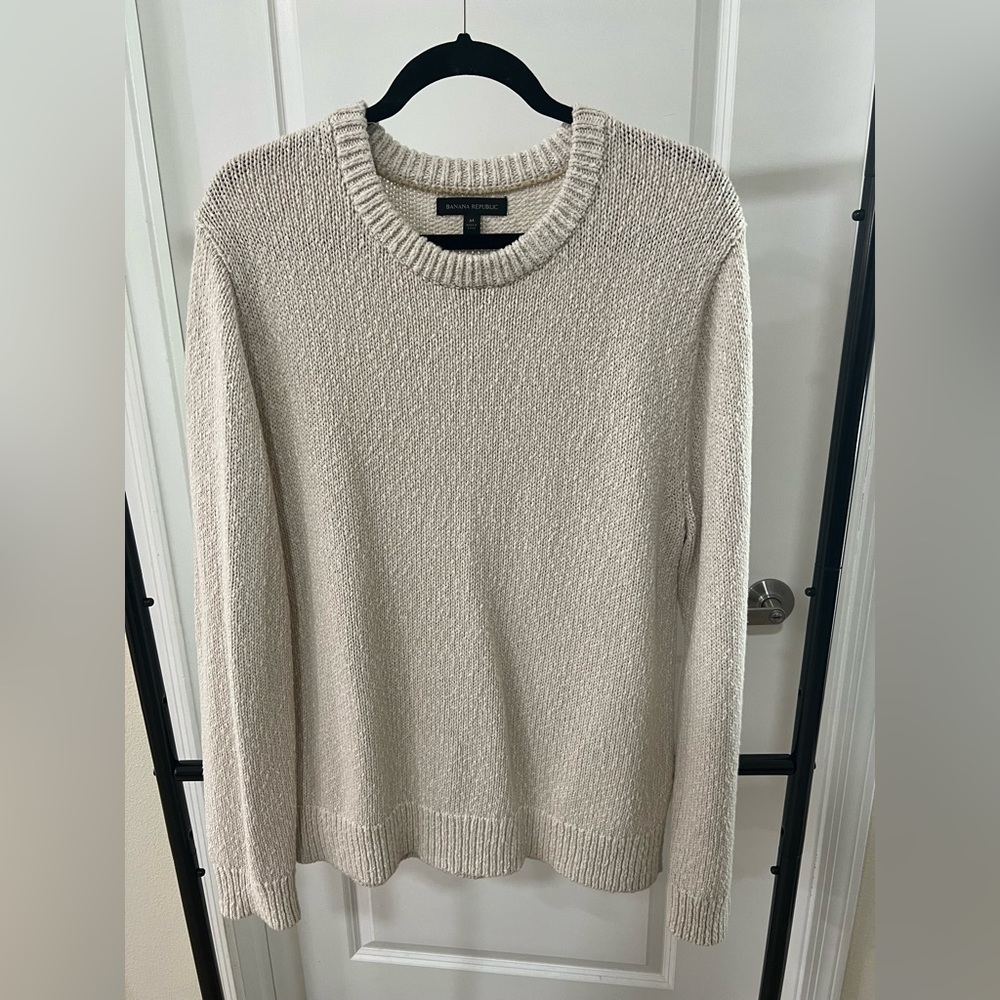 Cream Linen Cotton Crewneck Sweater from Banana Republic